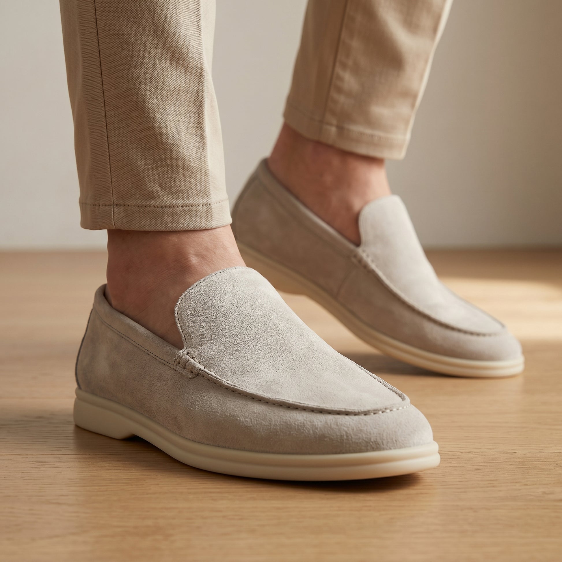 Loro Piana Men’s Summer Walk Loafers – Classic Beige Suede