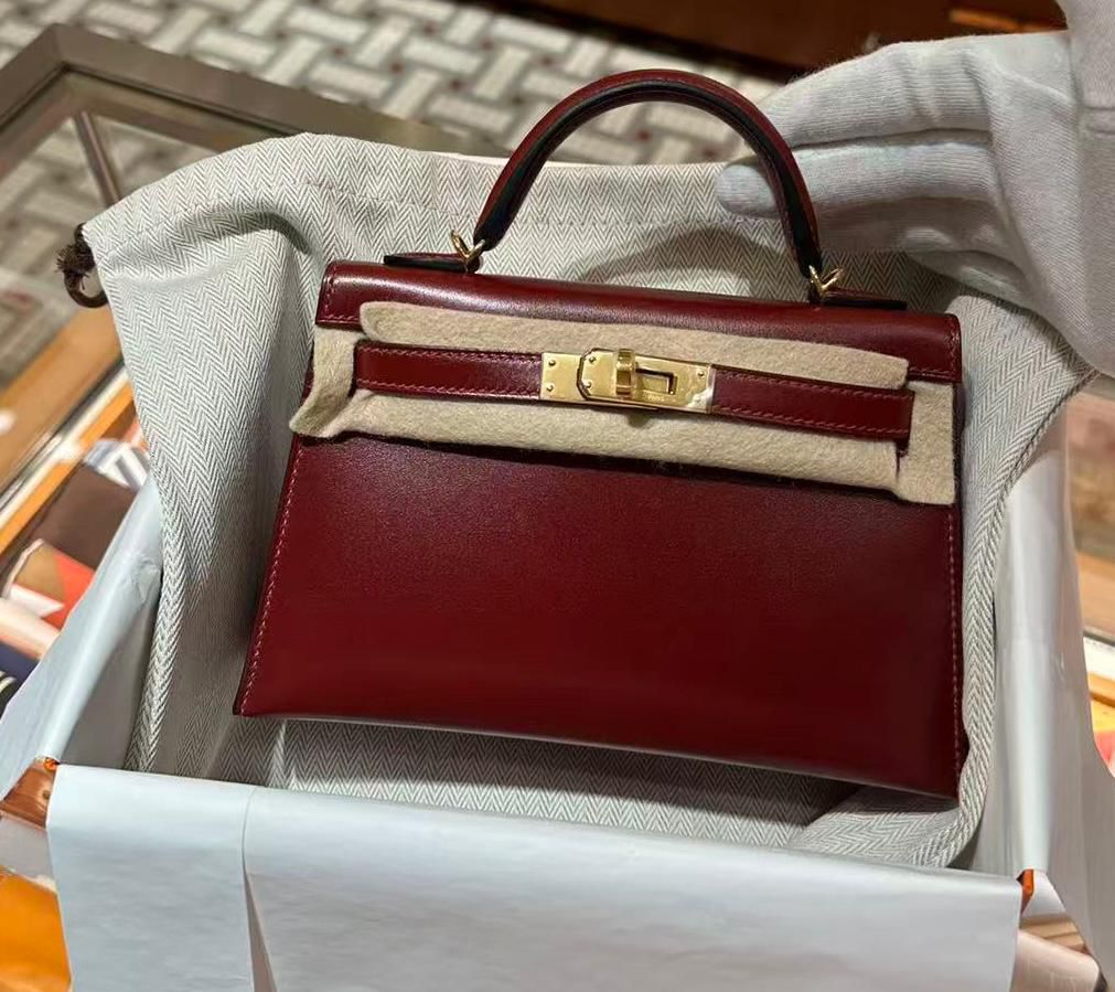 Mini Kelly Rouge H Box Leather/Gold Hardware