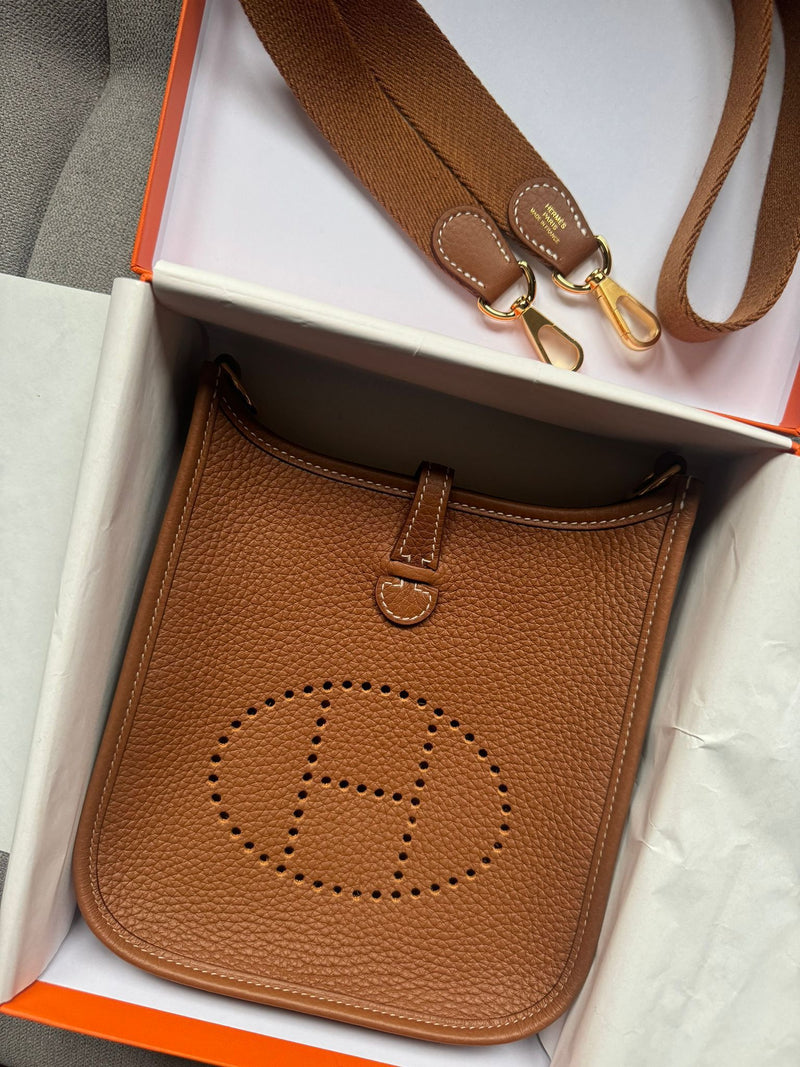 Hermès Mini Evelyne Gold Clemence Leather