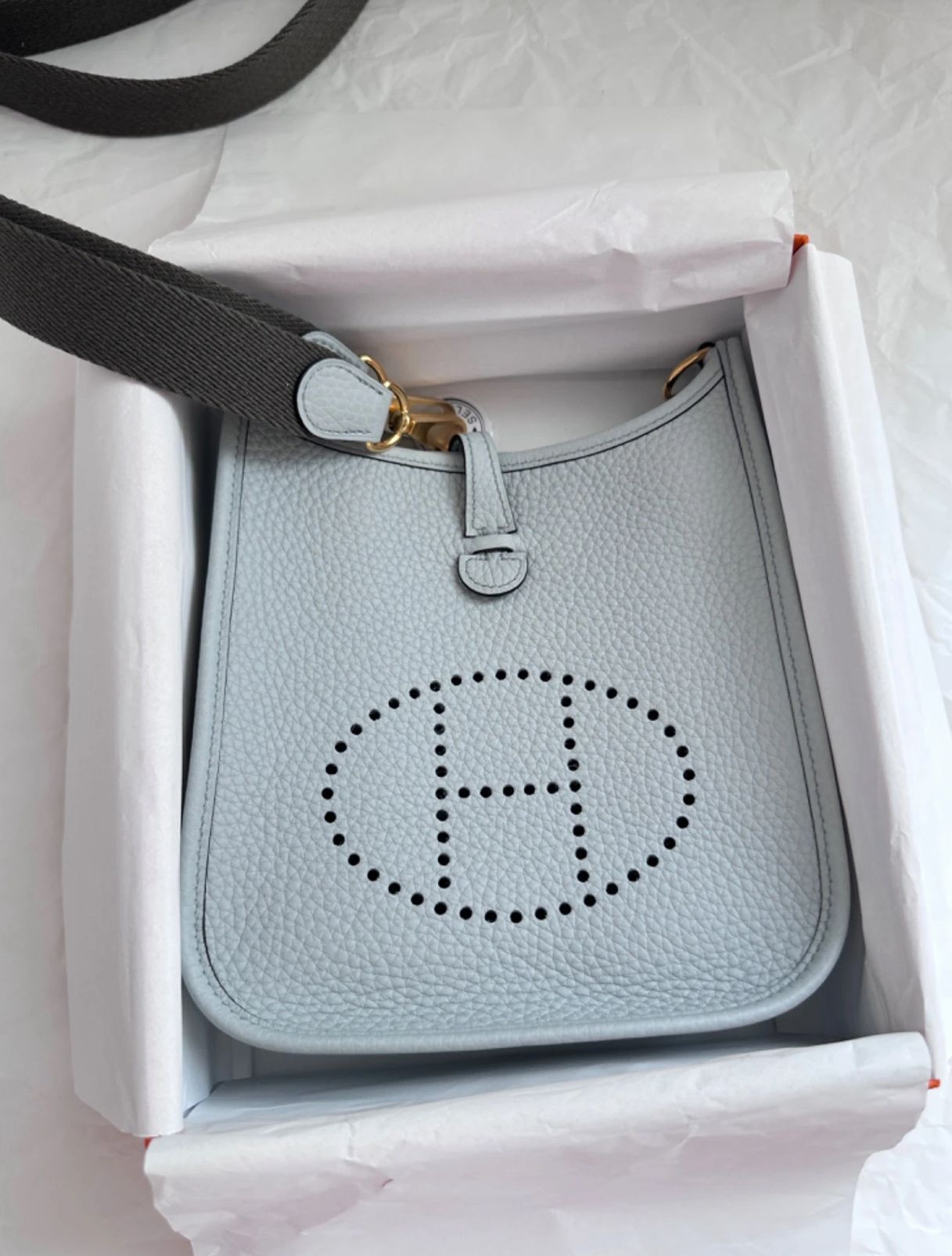 Hermès Mini Evelyne Blue Pale